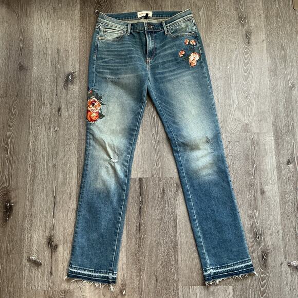 DRIFTWOOD Denim - NWOT Driftwood Audrey Floral Embroidered Denim Straight Jeans Raw‎ Hem W28 H31